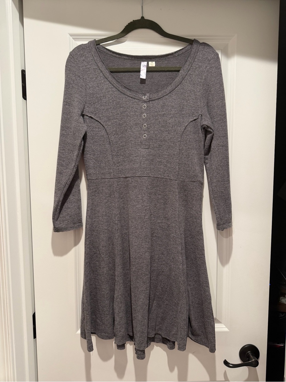 ALO Yoga Heather Gray Long Sleeve Henley Fit & Flare Dress
